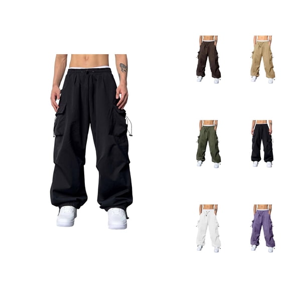 Men's Baggy Cargo Pants 2026 Trendy Elastic Waist Drawstring Loose Fit Parachute Pants Harem Joggers with Pockets Streetwear