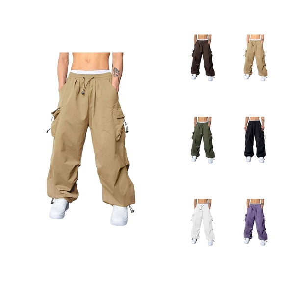 Men's Baggy Cargo Pants 2026 Trendy Elastic Waist Drawstring Loose Fit Parachute Pants Harem Joggers with Pockets Streetwear