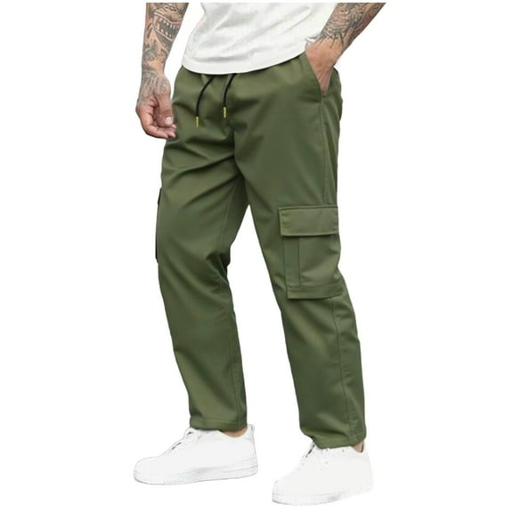 Men's Baggy Cargo Pants Casual Loose Fit Elastic Waist Cotton Twill Cargo Pants Army Green XL