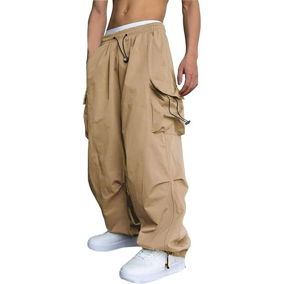 Men's Baggy Cargo Pants Casual Parachute Cargo Pants Loose Fit Hip Hop Harem Pants with Pockets