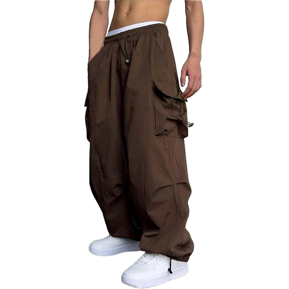 Men's Baggy Cargo Pants Casual Parachute Cargo Pants Loose Fit Hip Hop Harem Pants with Pockets