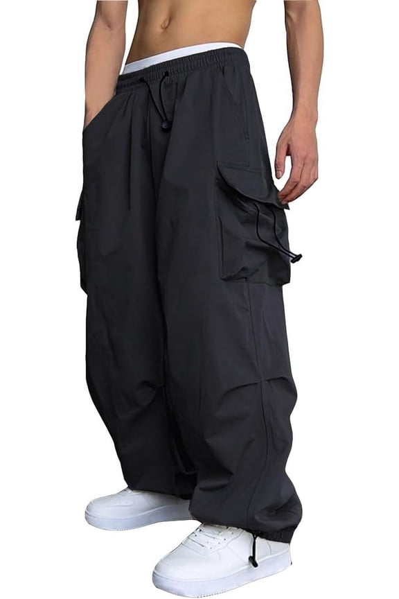 Men's Baggy Cargo Pants Casual Parachute Cargo Pants Loose Fit Hip Hop Harem Pants with Pockets