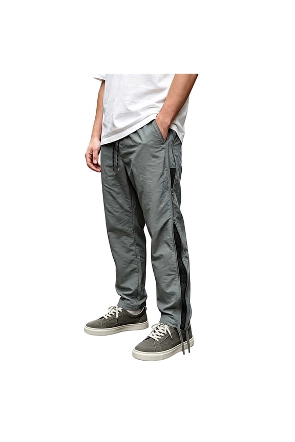 Men's Baggy Cargo Pants Casual Parachute Pants Loose Fit Mesh Lightweight Quick Dry Pant with Pockets Side Zipper Trousers