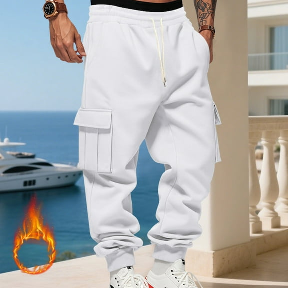 Men's Baggy Cargo Pants Heavyweight Fleece Jogger Sweatpants Workout Pants with Pockets