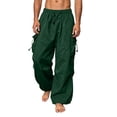 thumbnail image 1 of Men's Baggy Cargo Pants Loose Fit Drawstring Parachute Pants Mens Summer Pants Dark Green S, 1 of 6