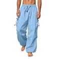 thumbnail image 1 of Men's Baggy Cargo Pants Loose Fit Drawstring Parachute Pants Mens Summer Pants Sky Blue S, 1 of 6