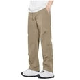 thumbnail image 1 of Men's Baggy Cargo Pants Solid Color Ice Silk Breathable Elastic Waistband Drawstring Casual Straight Leg Pants, 1 of 7