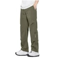 thumbnail image 1 of Men's Baggy Cargo Pants Solid Color Ice Silk Breathable Elastic Waistband Drawstring Casual Straight Leg Pants, 1 of 7