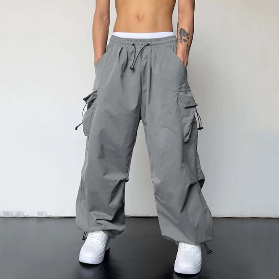 Men's Baggy Cargo Pants Trendy Casual Parachute Pant Loose Fit Harem Joggers with Pockets for Streetwear
