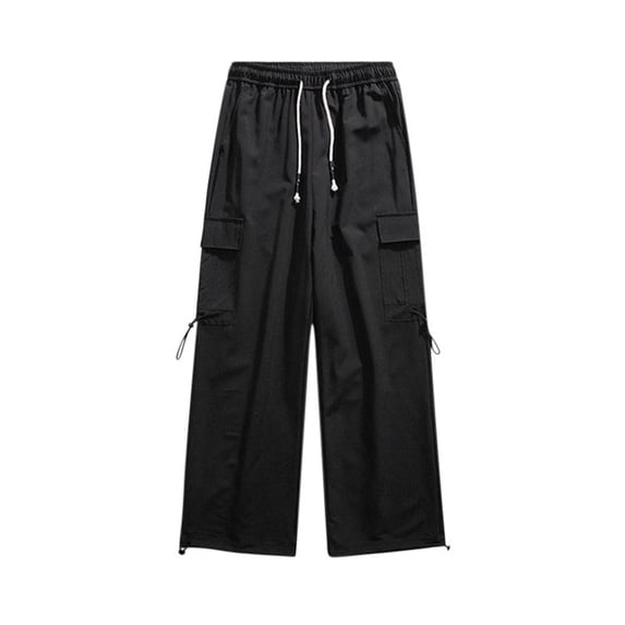Men's Baggy Cargo Pants Trendy Casual Quick Dry Parachute Pant Loose Fit Harem Joggers with Muti Pockets for Streetwear Size 5XL Black