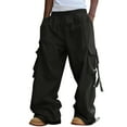thumbnail image 1 of Men's Baggy Cargo Pants Wide Leg Parachute Pants with Pocket Streetwear - Stylish for Urban Fashion with Loose Fit and Modern Aesthetic,Black,L, 1 of 5