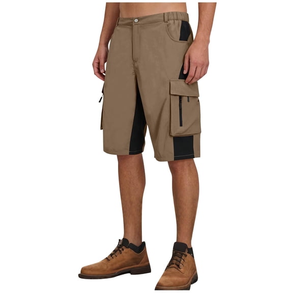 Men's Baggy Cargo Shorts Zip Fly Elastic Waist Loose Fit Short Casual Gym Work Mens Shorts with Flap Pockets