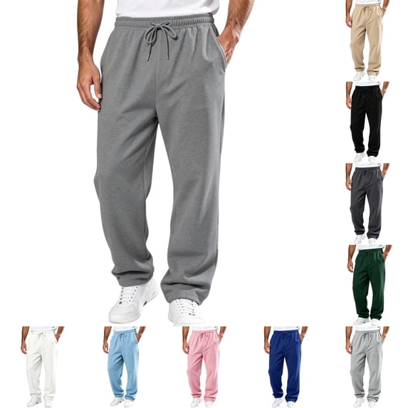 Men's Baggy Cargo Sweatpants Straight Wide Leg Open Bottom Drawstring Elastic Waist Cargo pants Workout Athletic Joggers Sweat Pants with pockets Dark Gray 3XL