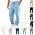 thumbnail image 1 of Men's Baggy Cargo Sweatpants Straight Wide Leg Open Bottom Drawstring Elastic Waist Cargo pants Workout Athletic Joggers Sweat Pants with pockets Sky Blue L, 1 of 7