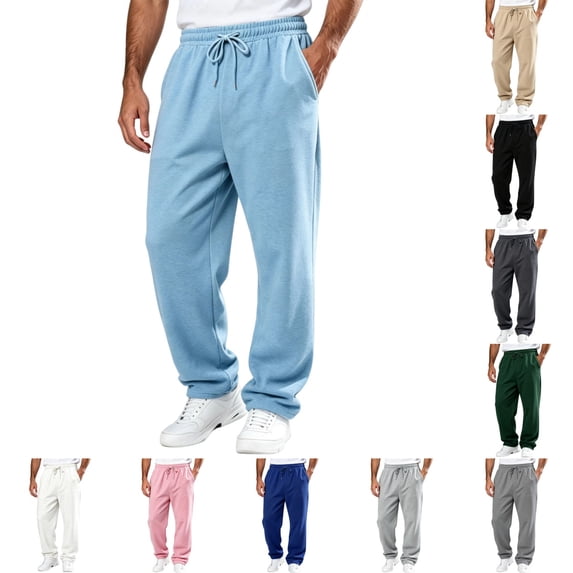 Men's Baggy Cargo Sweatpants Straight Wide Leg Open Bottom Drawstring Elastic Waist Cargo pants Workout Athletic Joggers Sweat Pants with pockets Sky Blue L