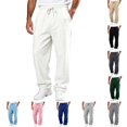 thumbnail image 1 of Men's Baggy Cargo Sweatpants Straight Wide Leg Open Bottom Drawstring Elastic Waist Cargo pants Workout Athletic Joggers Sweat Pants with pockets White M, 1 of 9