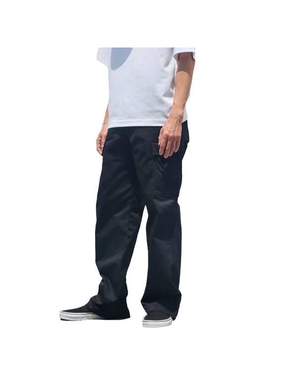 Men's Baggy Classic Utility Twill Workwear Multi Pocket Cargo Pants (Black, 38W x 32L)