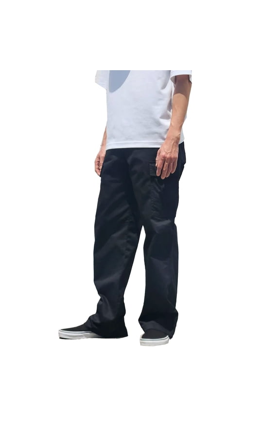 Men's Baggy Classic Utility Twill Workwear Multi Pocket Cargo Pants (Black, 38W x 32L)