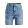 thumbnail image 1 of Men's Baggy Denim Shorts Elastic Waist Stretchy Jean Shorts Wide Leg Relaxed Fit Summer Comfort Jorts, L, 1 of 6