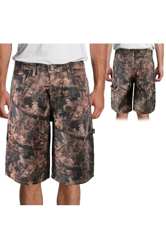 Men's Baggy Fit Premium Cotton Camo Carpenter Denim Jean Shorts MADE IN USA (30)