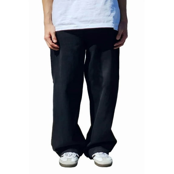 Men's Baggy Fit Streetwear Cotton Jeans Straight Leg Denim Pants MADE IN USA (Black, 36W x 32L)
