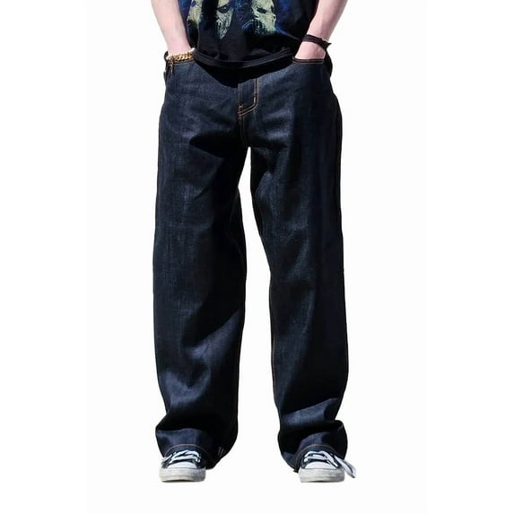 Men's Baggy Fit Streetwear Cotton Jeans Straight Leg Denim Pants MADE IN USA (Super Dark, 42W x 32L)