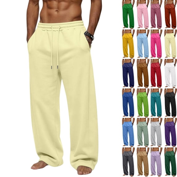 Men's Baggy Fleece Sweatpants Wide Leg Casual Elastic Drawstring Waist Trousers Loose Lounge Joggers Pant with Pockets Beige M