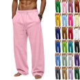 thumbnail image 1 of Men's Baggy Fleece Sweatpants Wide Leg Casual Elastic Drawstring Waist Trousers Loose Lounge Joggers Pant with Pockets Pink S, 1 of 5
