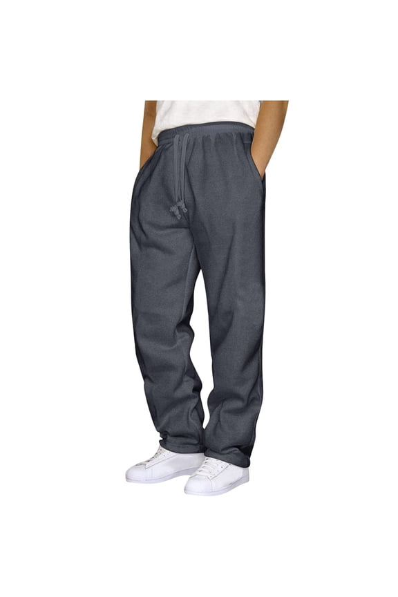 Men's Baggy Fleece Workout Sweatpants with Pockets Drawstring Lounge Athletic Running Pants Dark Gray M