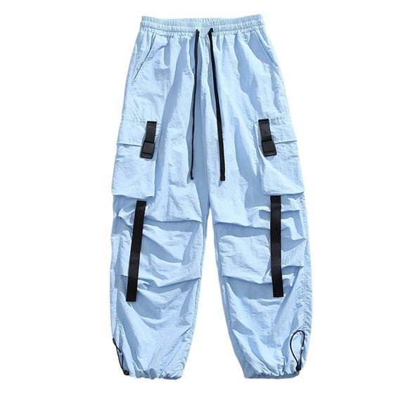 Men's Baggy Hiking Cargo Pants Outdoor Lightweight Water Resistant Parachute Pants Comfort Adjustable Drawcord Cuffs Flexible Elastic Waist Multi-Pocket