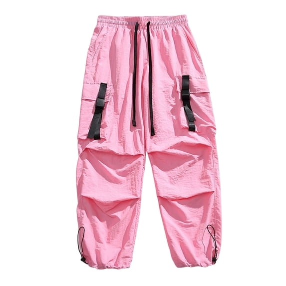 Men's Baggy Hiking Cargo Pants Outdoor Lightweight Water Resistant Parachute Pants Comfort Adjustable Drawcord Cuffs Flexible Elastic Waist Multi-Pocket