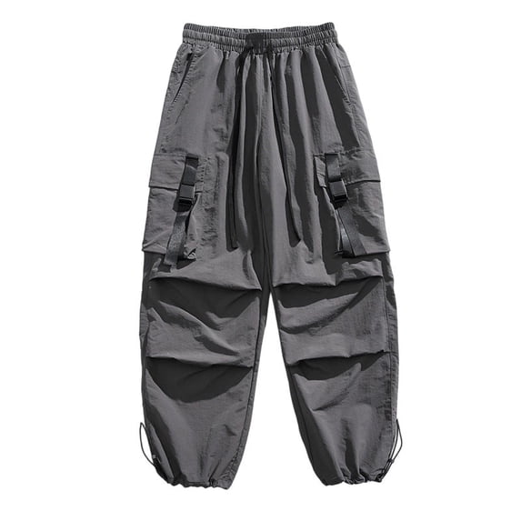 Men's Baggy Hiking Cargo Pants Outdoor Lightweight Water Resistant Parachute Pants Comfort Adjustable Drawcord Cuffs Flexible Elastic Waist Multi-Pocket