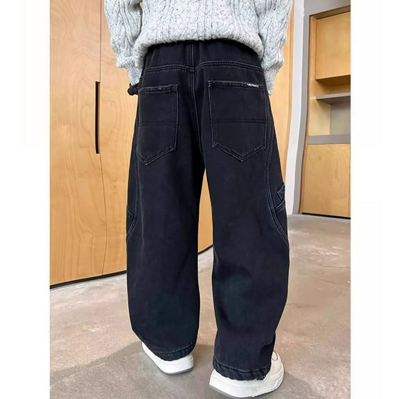 Men's Baggy Hop Jeans Wide Leg Skater Denim Pants Casual Loose Fit Long Trousers Streetwear