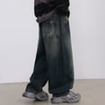 thumbnail image 1 of Men's Baggy Hop Jeans Wide Leg Skater Denim Pants Casual Loose Fit Long Trousers Streetwear, 1 of 7
