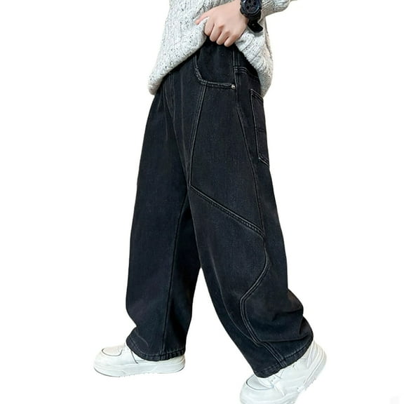 Men's Baggy Hop Jeans Wide Leg Skater Denim Pants Casual Loose Fit Long Trousers Streetwear