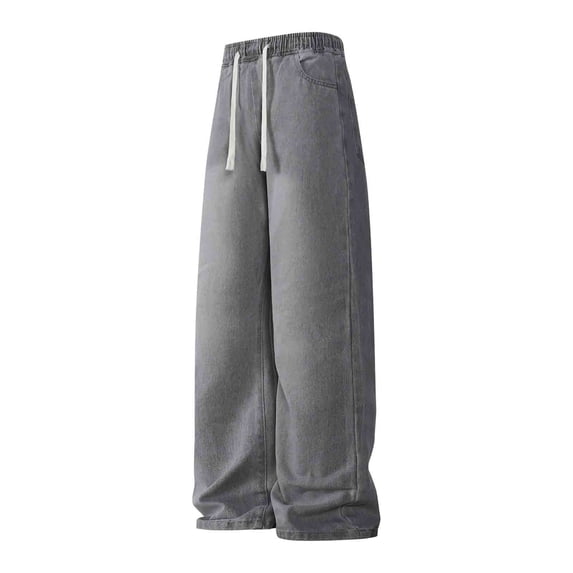 Men's Baggy Hip Hop Skater Jeans Wide Leg Pull on Denim Pants Streetwear | Jeans,Loose Fit,Vintage Washed Y2k ,Straight Leg,Pockets,Extreme Motion Gray