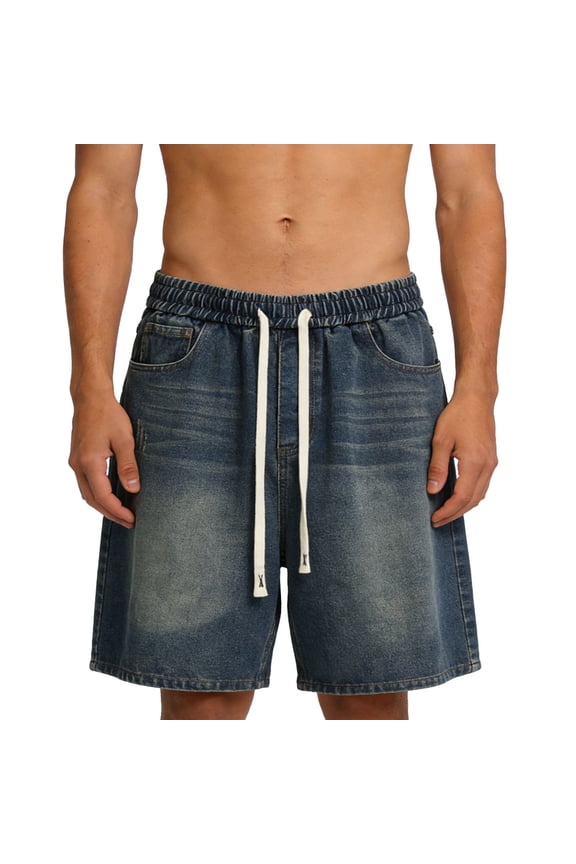 Men's Baggy Jean Shorts Denim Jorts, Knee Length Y2K Streetwear Loose Fit Hip Hop Short Pants Vintage Washed Wide Leg Summer Casual Daily Wear