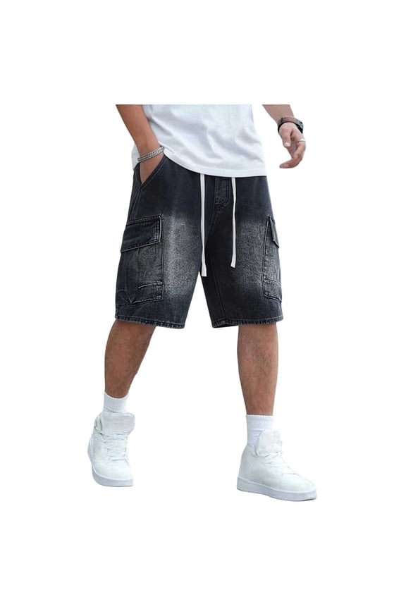Men's Baggy Jean Shorts Denim Vintage Washed Jorts Hip Hop Streetwear Short Pants Loose Fit Wide Leg Denim Shorts Casual Summer Bottoms