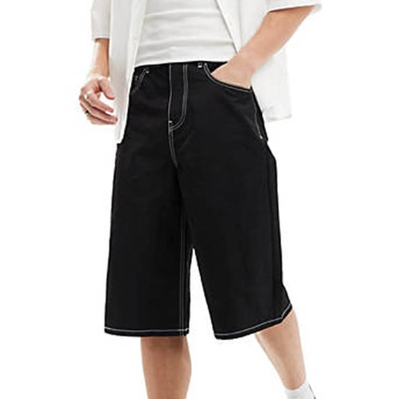 Men's Baggy Jean Shorts Loose Fit Jorts Y2K Streetwear Denim Shorts Black S