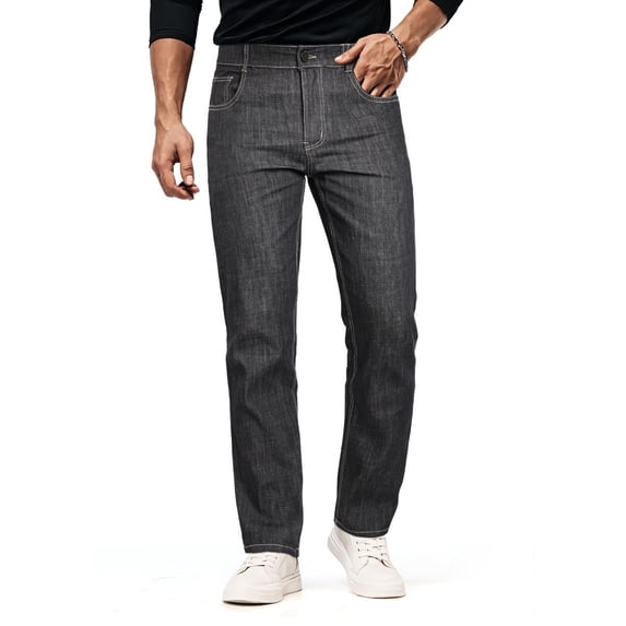 GINGTTO Men's High Stretch Straight Leg Jeans, Slim Fit, No Fade, Comfortable Casual Denim Pants for All Seasons