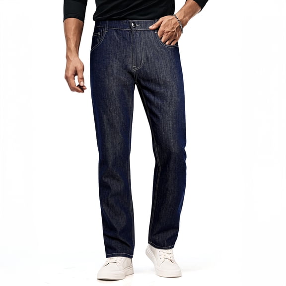 GINGTTO Men's Elastic Waist Baggy Straight Leg Carpenter Jeans - Dark Blue Denim, Relaxed Fit