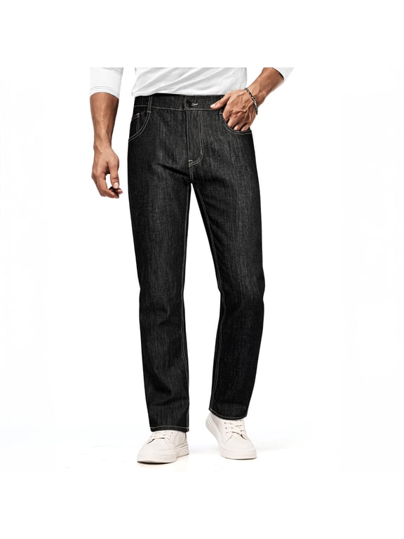 Men's Elastic Waist Jeans Baggy Straight Leg Denim Pants Casual Relaxed Fit Stretch Skateboard Work Pants with Pockets