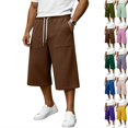 thumbnail image 1 of Men's Baggy Lounge Capri Pants Cotton Long Below Knee Stretchable Sweat Shorts Athletic Casual Straight Wide Legs Pants with Pockets Brown M, 1 of 9