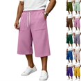 thumbnail image 1 of Men's Baggy Lounge Capri Pants Cotton Long Below Knee Stretchable Sweat Shorts Athletic Casual Straight Wide Legs Pants with Pockets Pink L, 1 of 9