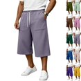 thumbnail image 1 of Men's Baggy Lounge Capri Pants Cotton Long Below Knee Stretchable Sweat Shorts Athletic Casual Straight Wide Legs Pants with Pockets Purple L, 1 of 9