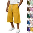 thumbnail image 1 of Men's Baggy Lounge Capri Pants Cotton Long Below Knee Stretchable Sweat Shorts Athletic Casual Straight Wide Legs Pants with Pockets Yellow M, 1 of 9