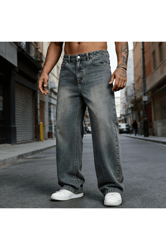 Men's Vintage Wash Baggy Wide-Leg Jeans: Relaxed Fit Denim | Non-Stretch Fabric, Standard Sizing (30-40)