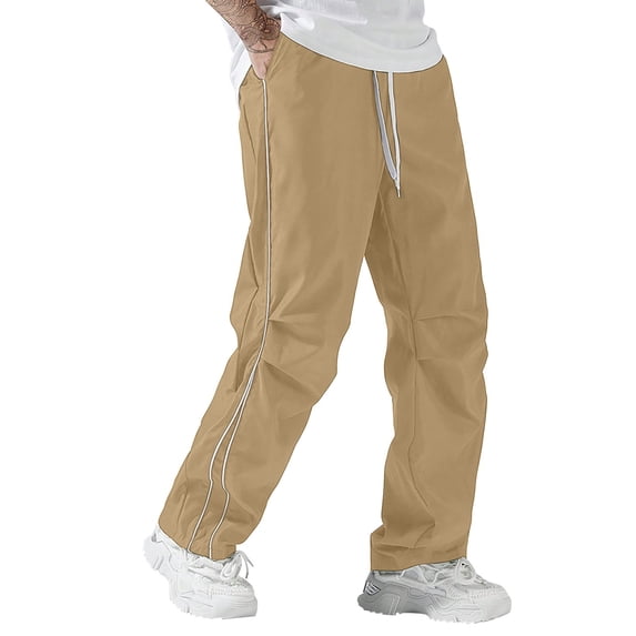 Men's Baggy Stripes Sweatpants Lightweight Athletic Workout Track Pants for Gym Drawstring Waist Jogger Pants Size S-2XL Khaki