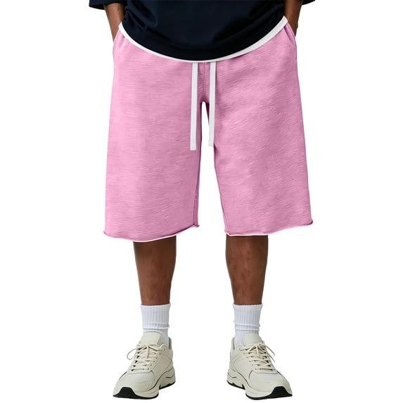 Men's Baggy Sweat Shorts 2026 Fleece Cotton Y2k Shorts Casual Under Knee Shorts Hem Gym Shorts with Pockets,2XL