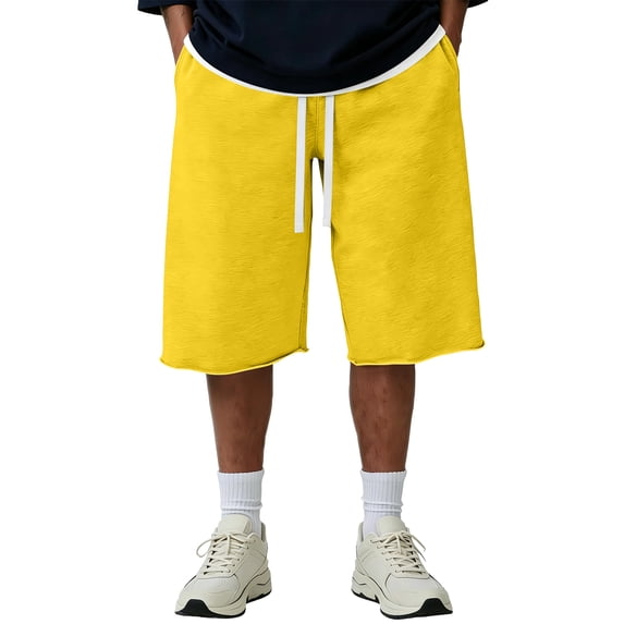 Men's Baggy Sweat Shorts 2026 Fleece Cotton Y2k Shorts Casual Under Knee Shorts Hem Gym Shorts with Pockets,3XL